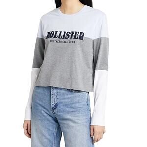 Hollister Colorblock Crop Long Sleeve Top Gray White L Y2K Revival Campuscore